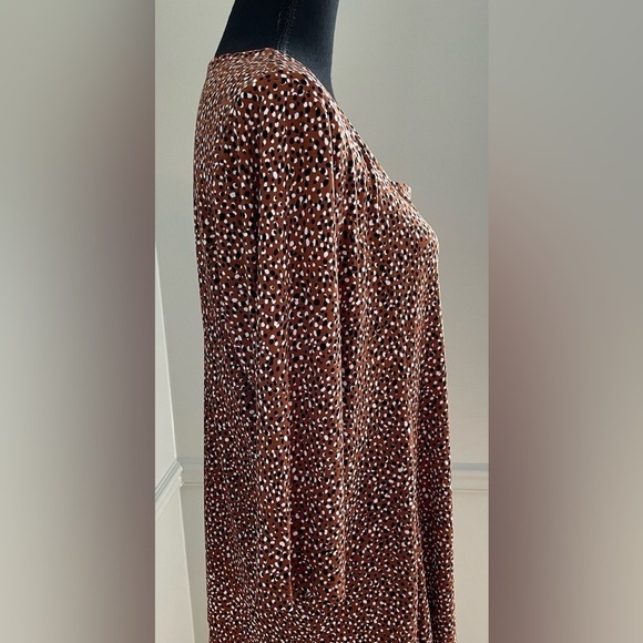 Susan Graver Brown Black White Square Neck Tunic Blouse Top Size LP - Picture 5 of 8